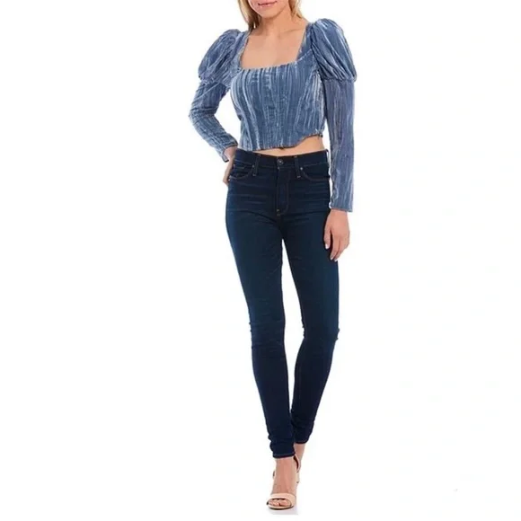 Wayf Velvet Bustier Corset Top Juliet Sleeves in Color Slate Womens Size Medium - Picture 4 of 16